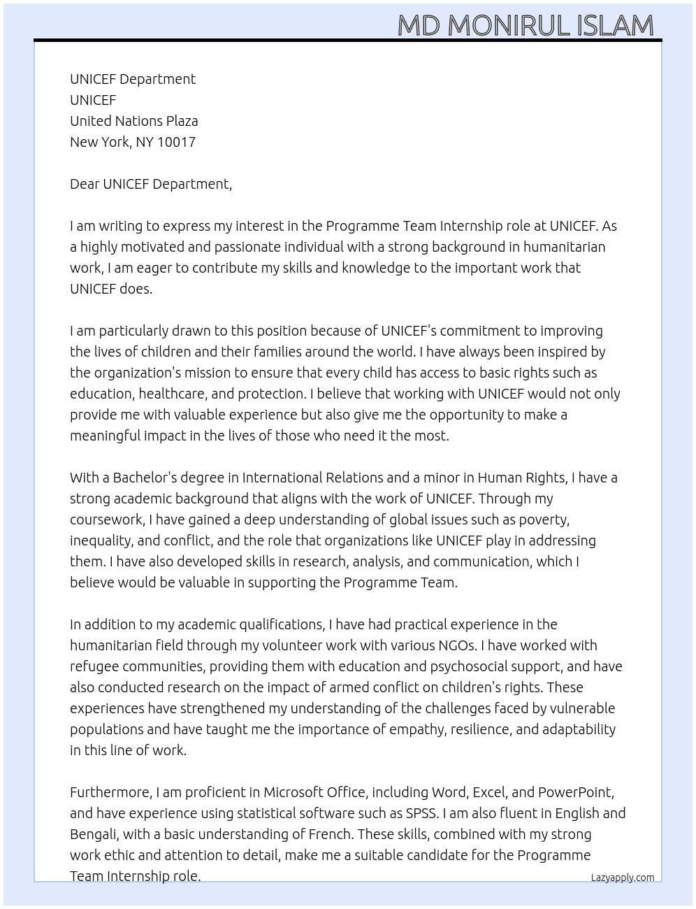 Cover letter for programme team - LazyApply