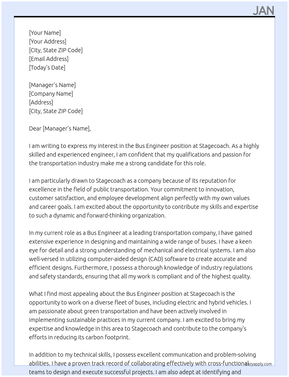 bus engineer At stagecoach Cover Letter