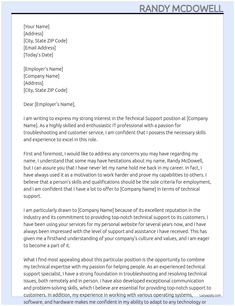 technical support At inmotionhosting. Cover Letter