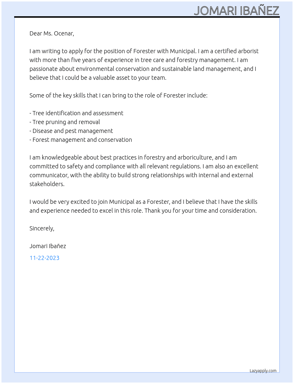 Forester At Municipal Cover Letter