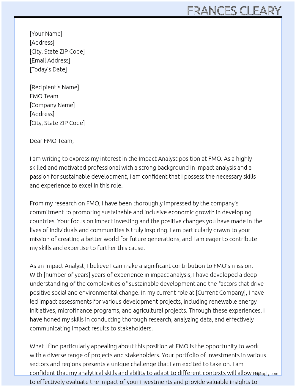 Cover letter for impact analyst - LazyApply