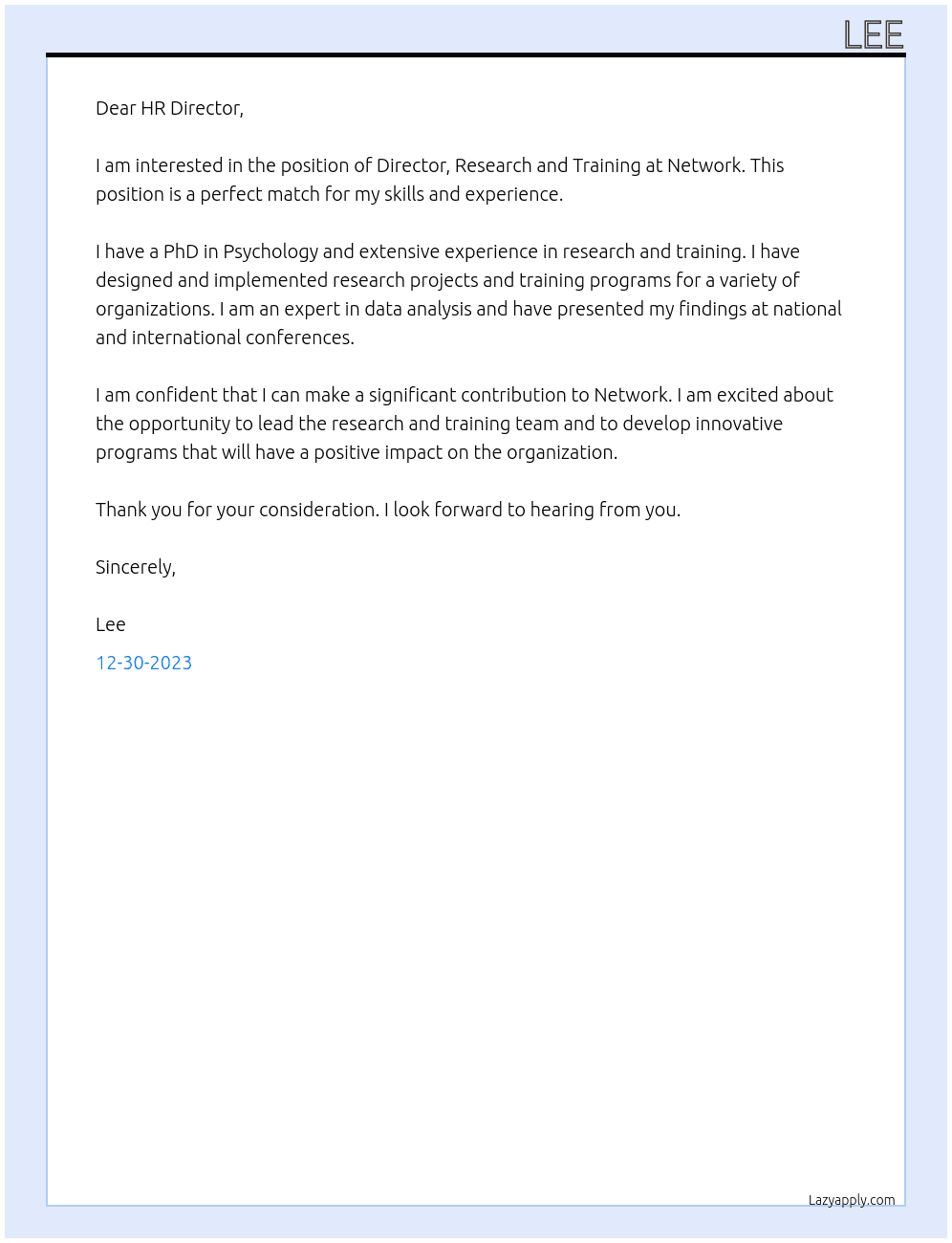 Director, Research and Training At Network Cover Letter