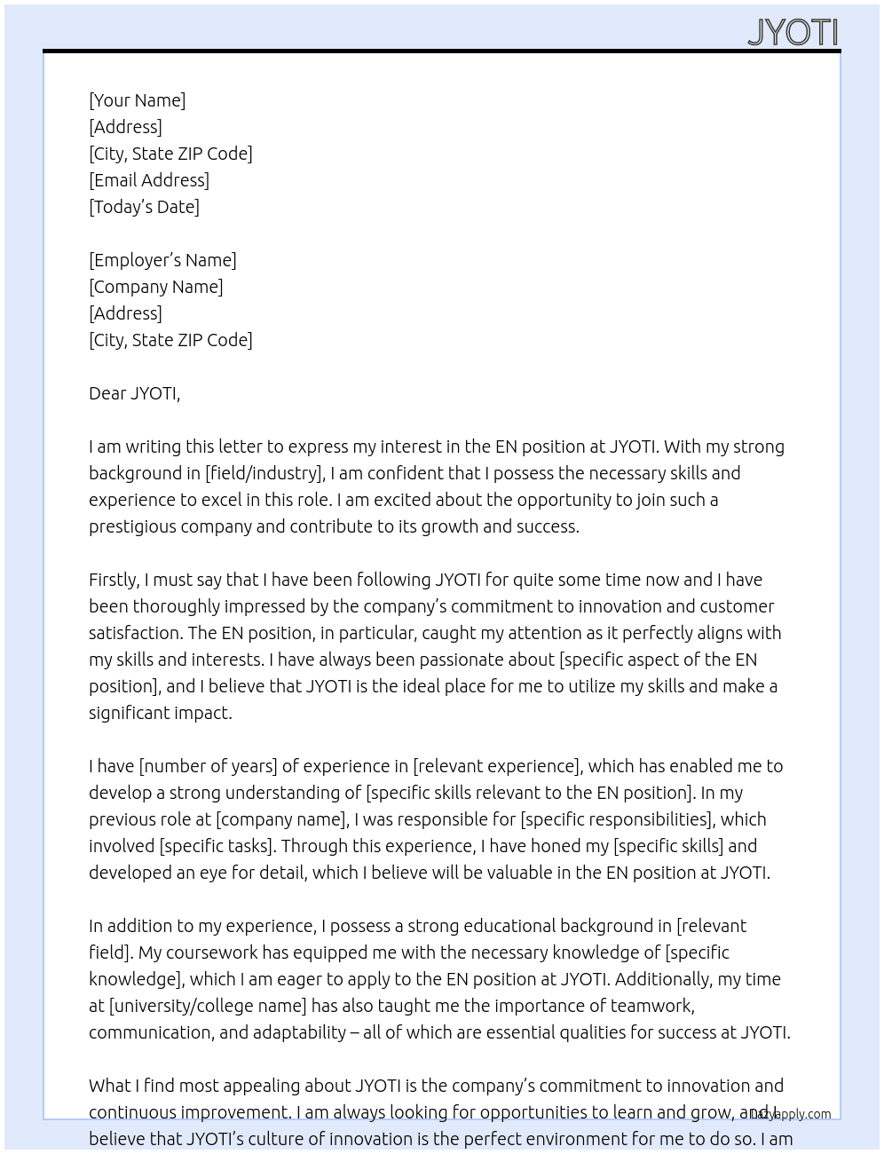 EN At JYOTI Cover Letter