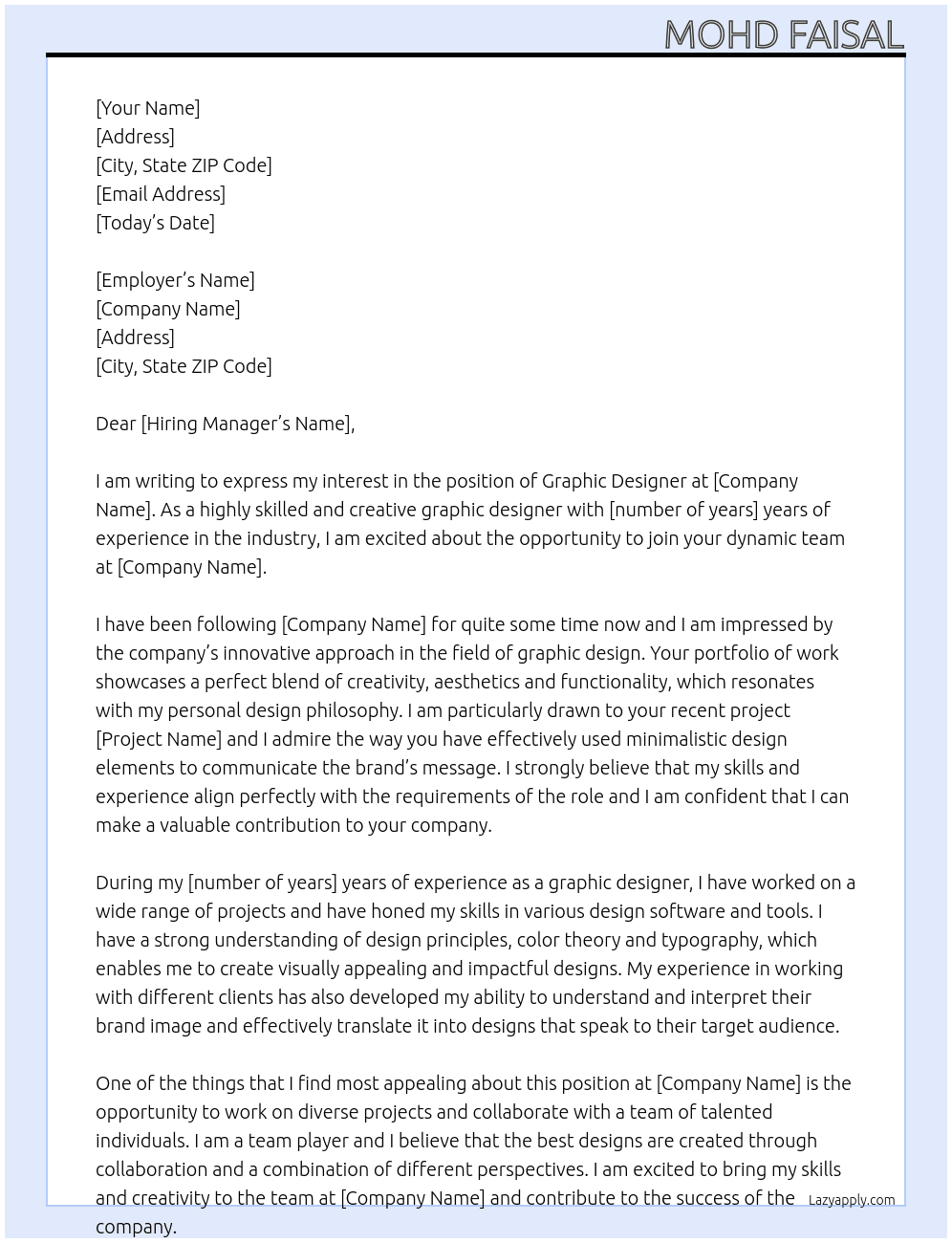 Graphic designer  At Graphic designer us Cover Letter