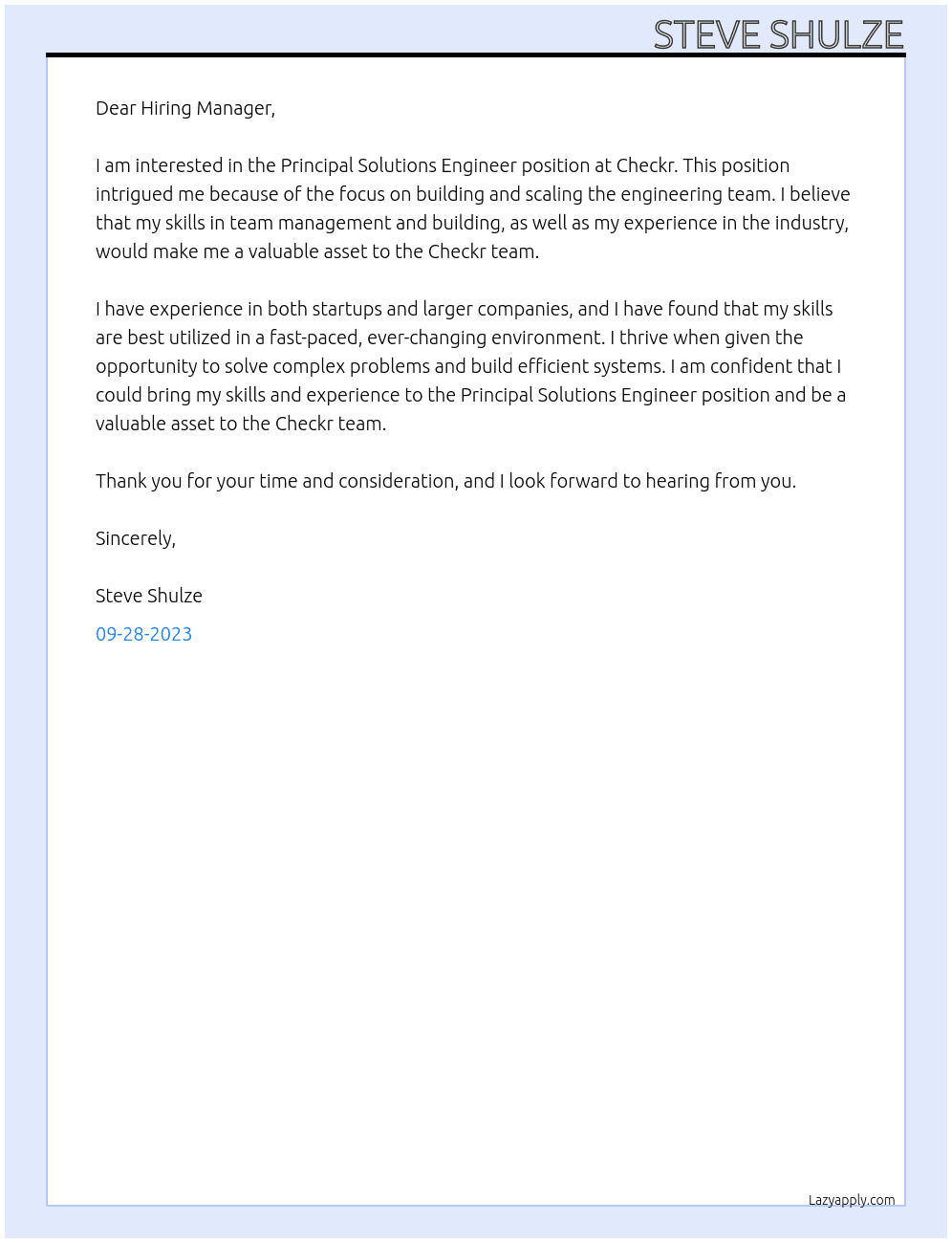 Principal Solutions Engineer At Checkr Cover Letter