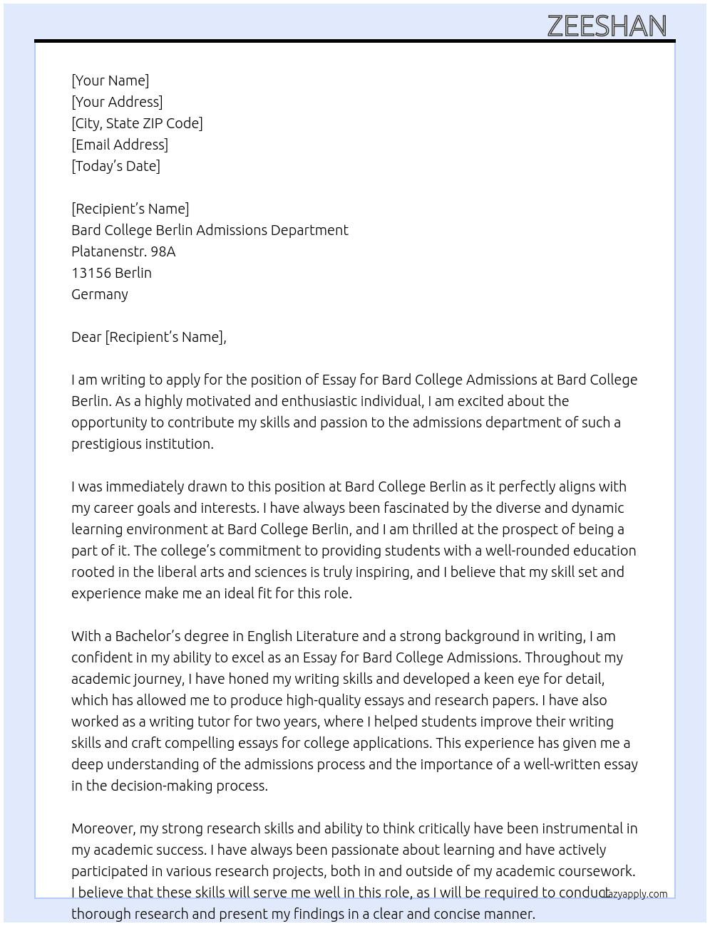 Essay for Bard college addmissions At Bard college Berlin  Cover Letter