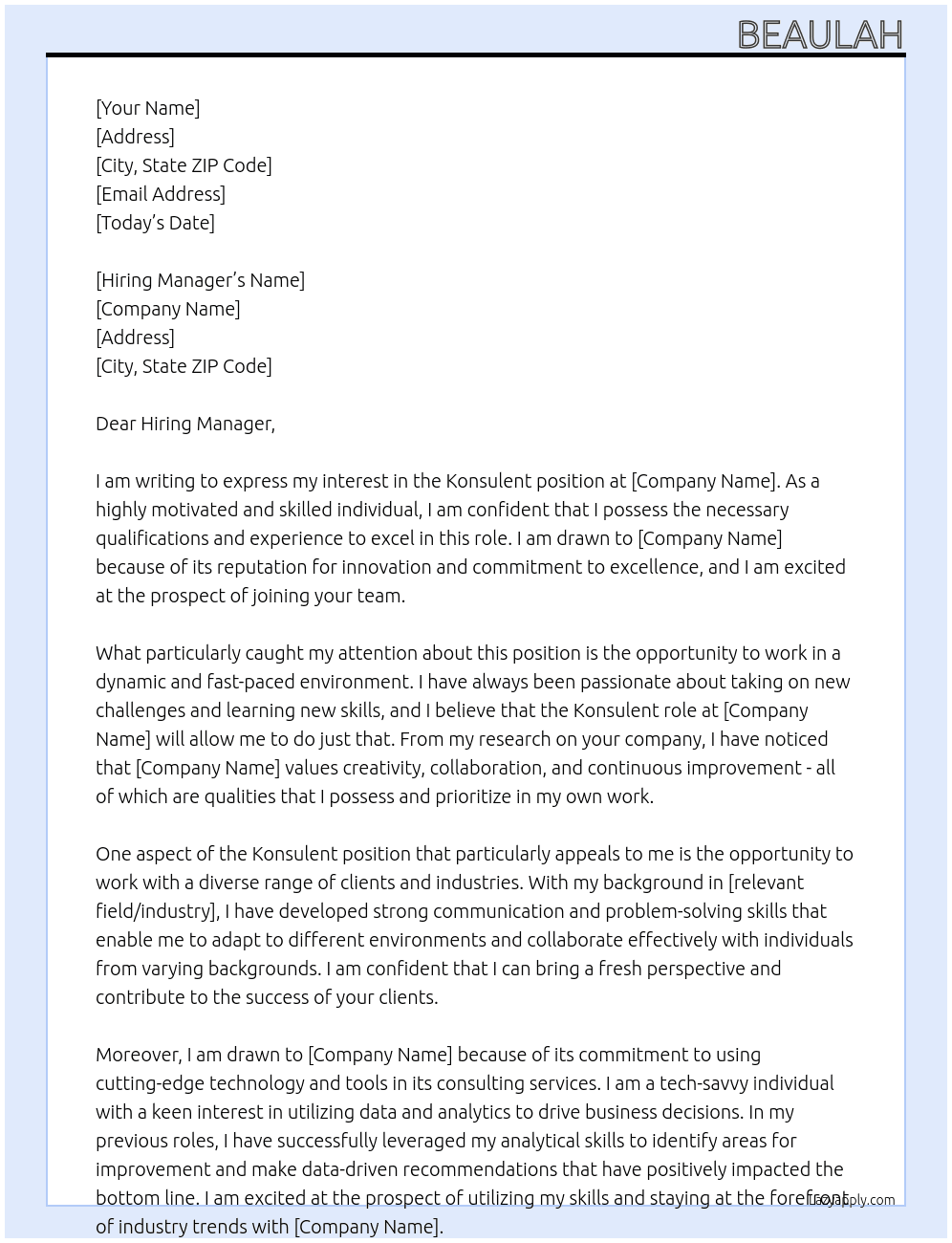 konsulent At state Cover Letter