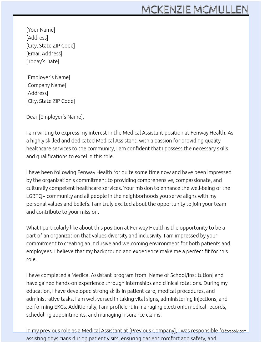 Medical Assistant At Fenway Health Cover Letter
