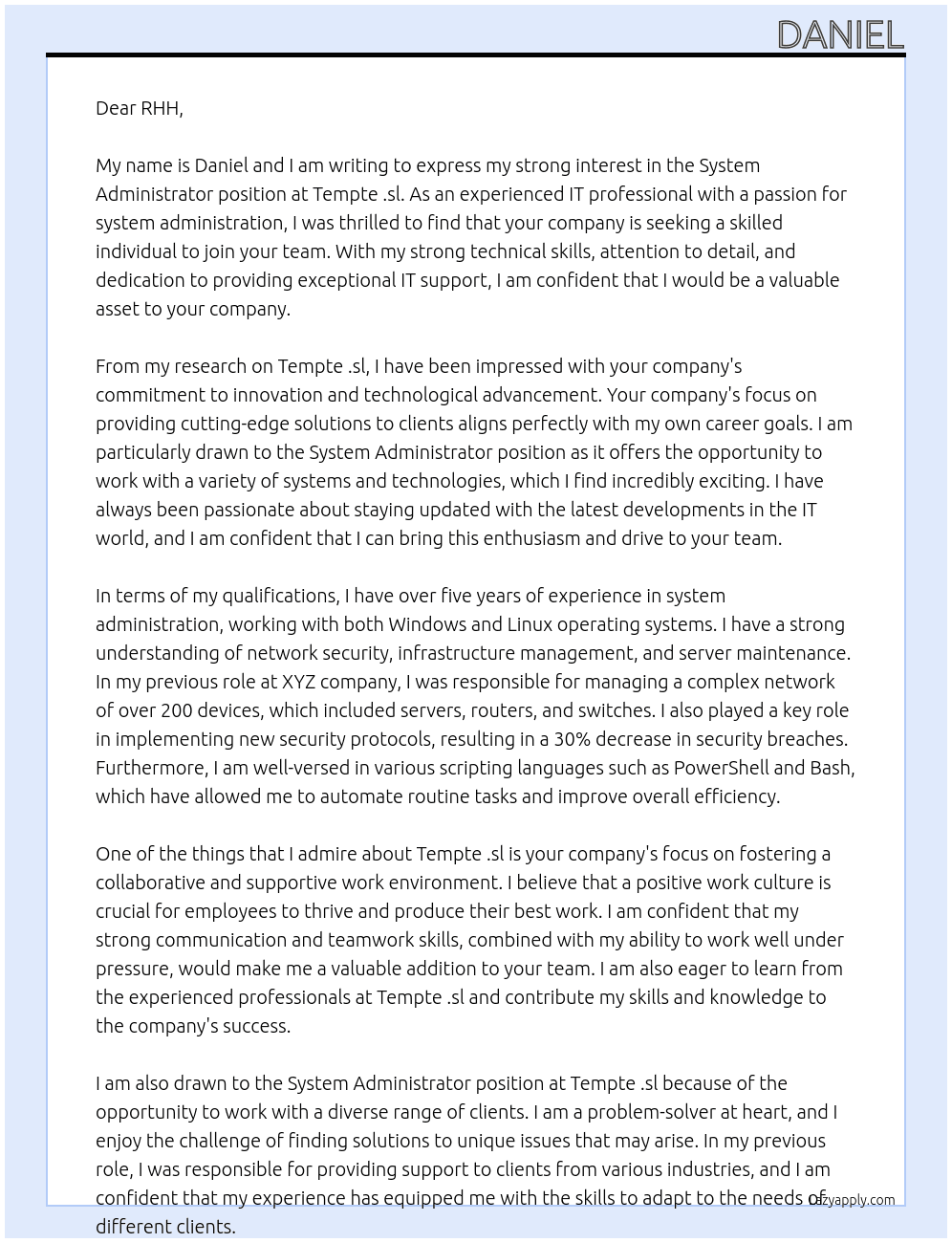  System Administrator At tempte .sl Cover Letter