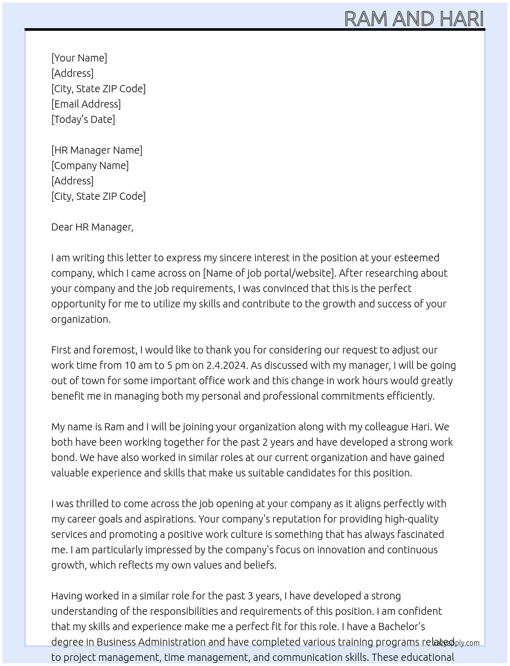 Accept our work time from 10 am to 5pm on 2.4.2024 due to went outside after discussion with manager for office work At To hr of the department Cover Letter
