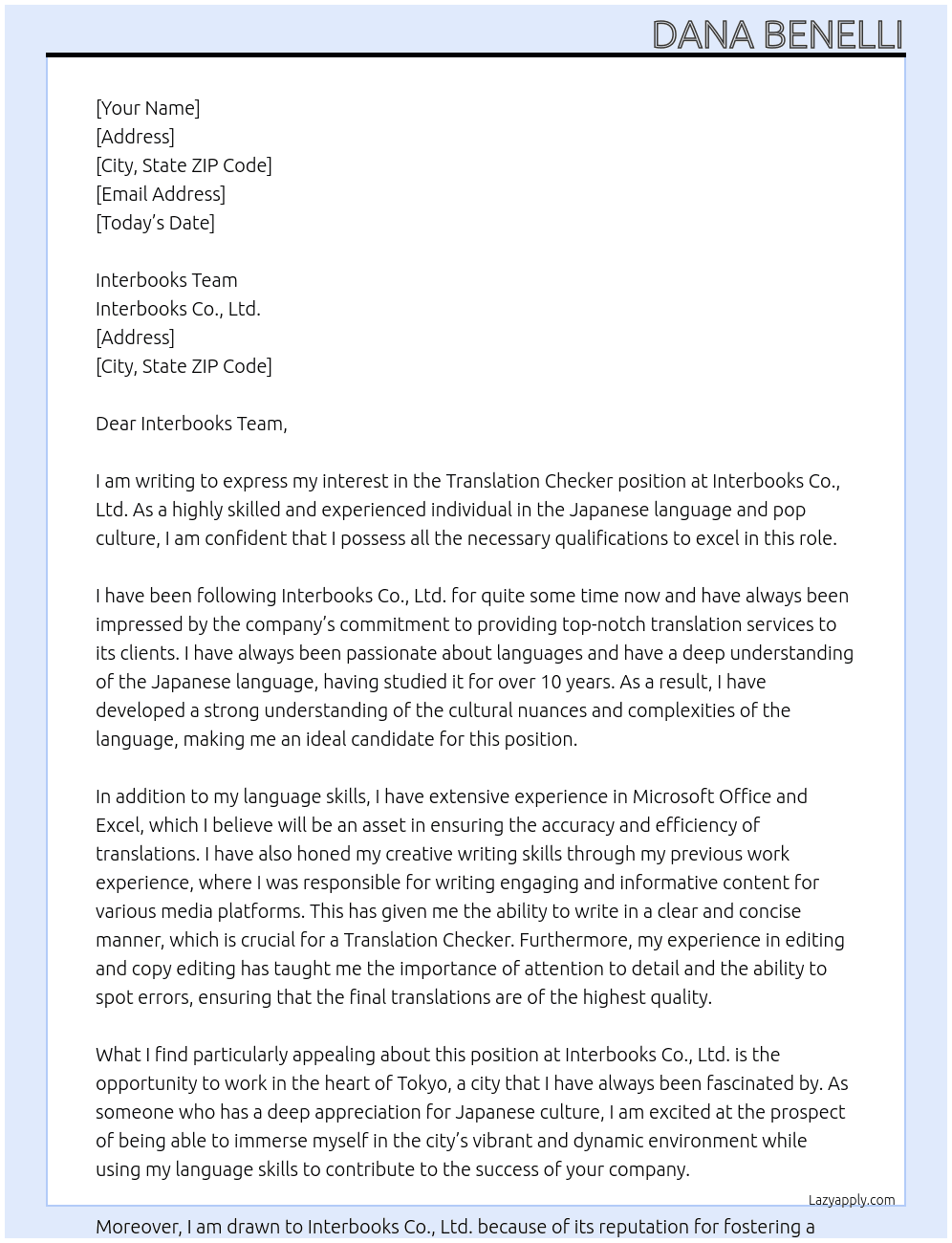 Translation Checker At Interbooks Co., Ltd. Cover Letter