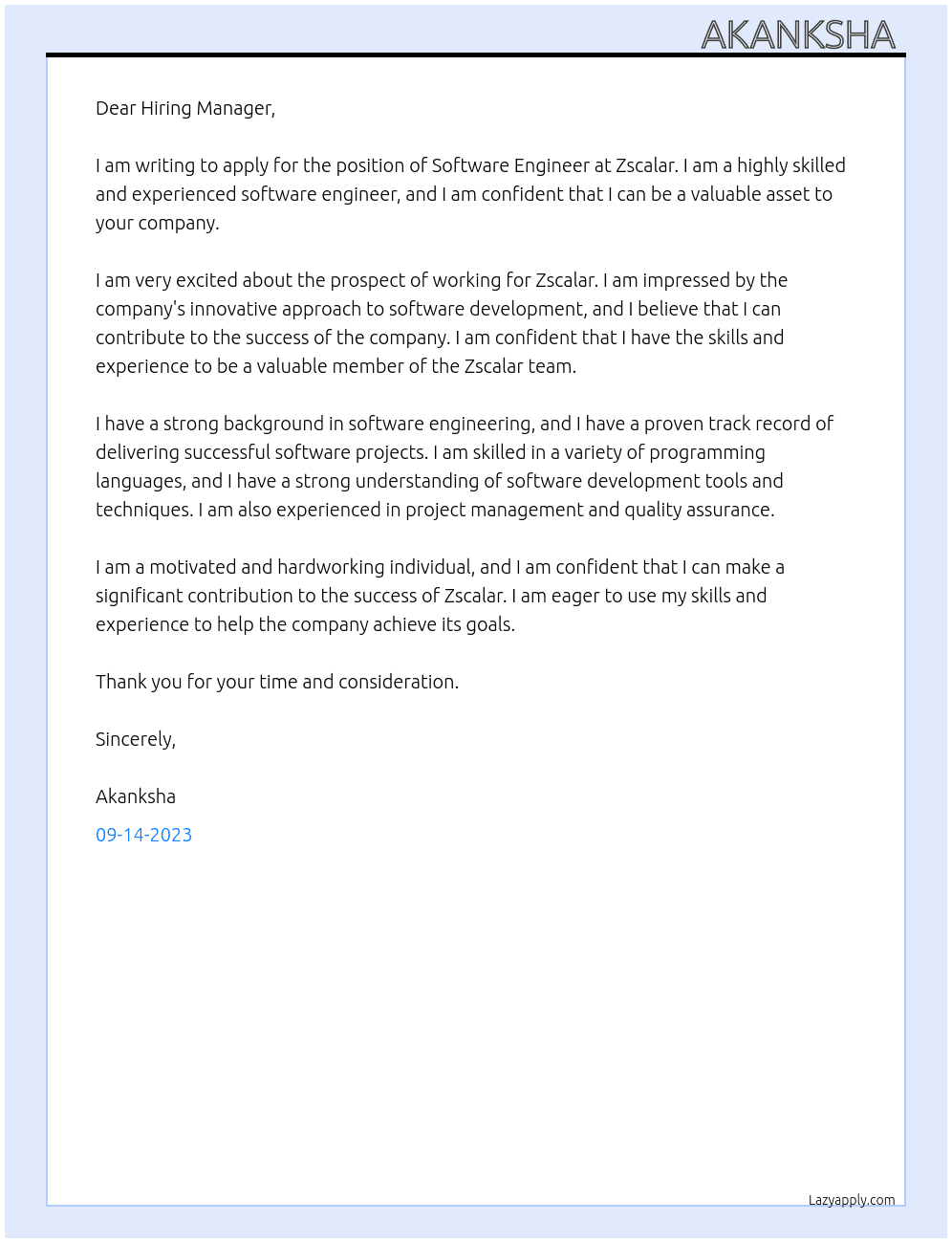 Software Engineer At Zscalar Cover Letter