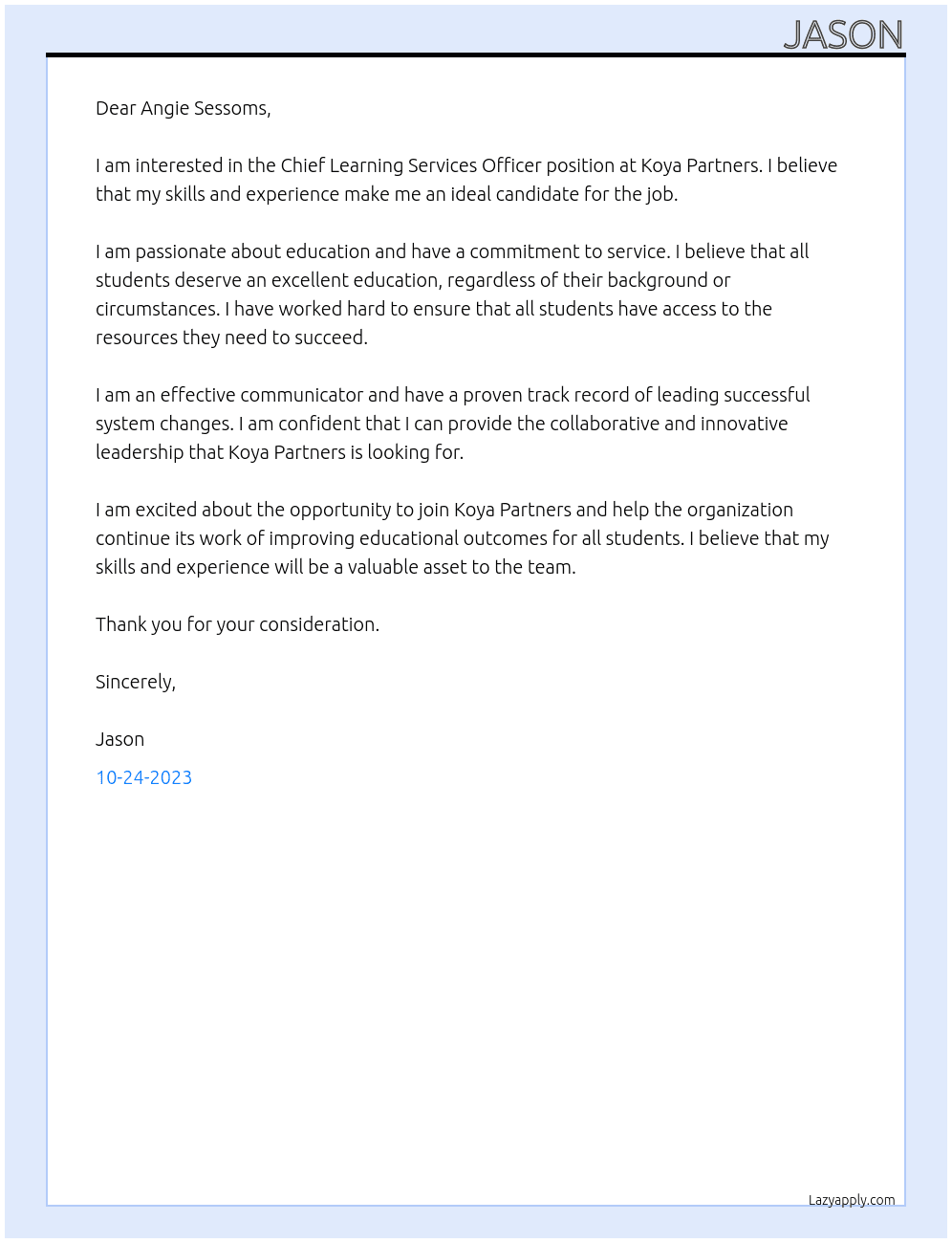 Chief Learning Services Officer At iCivics Cover Letter