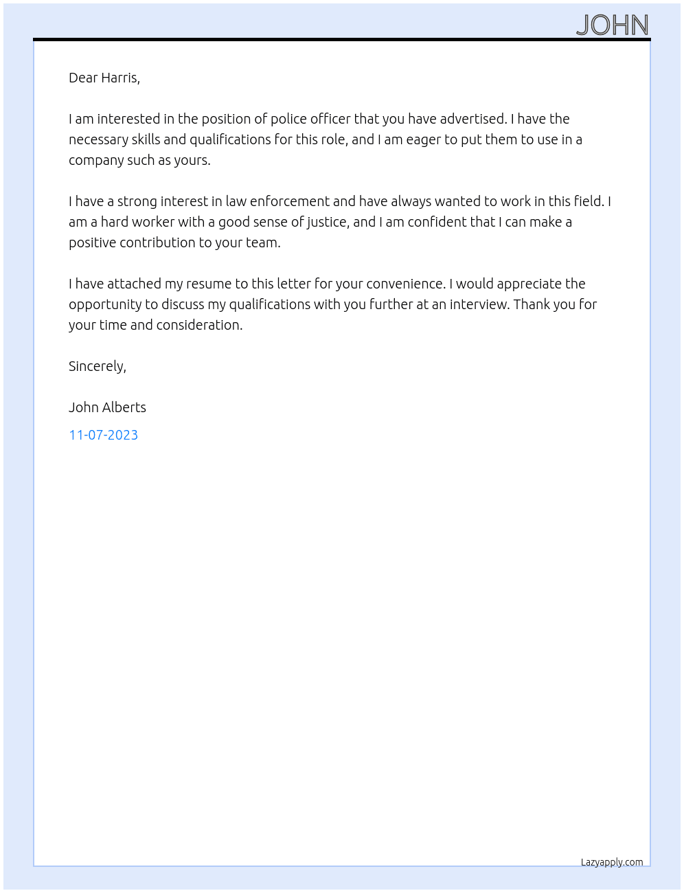 police officer At harris Cover Letter