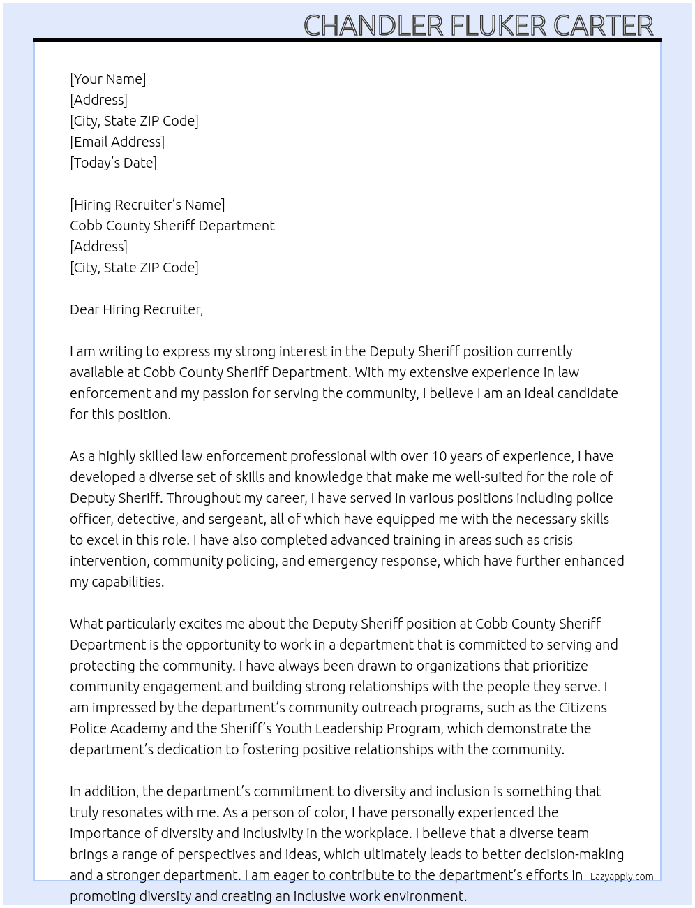 Deputy Sheriff  At Cobb County Sheriff Department  Cover Letter
