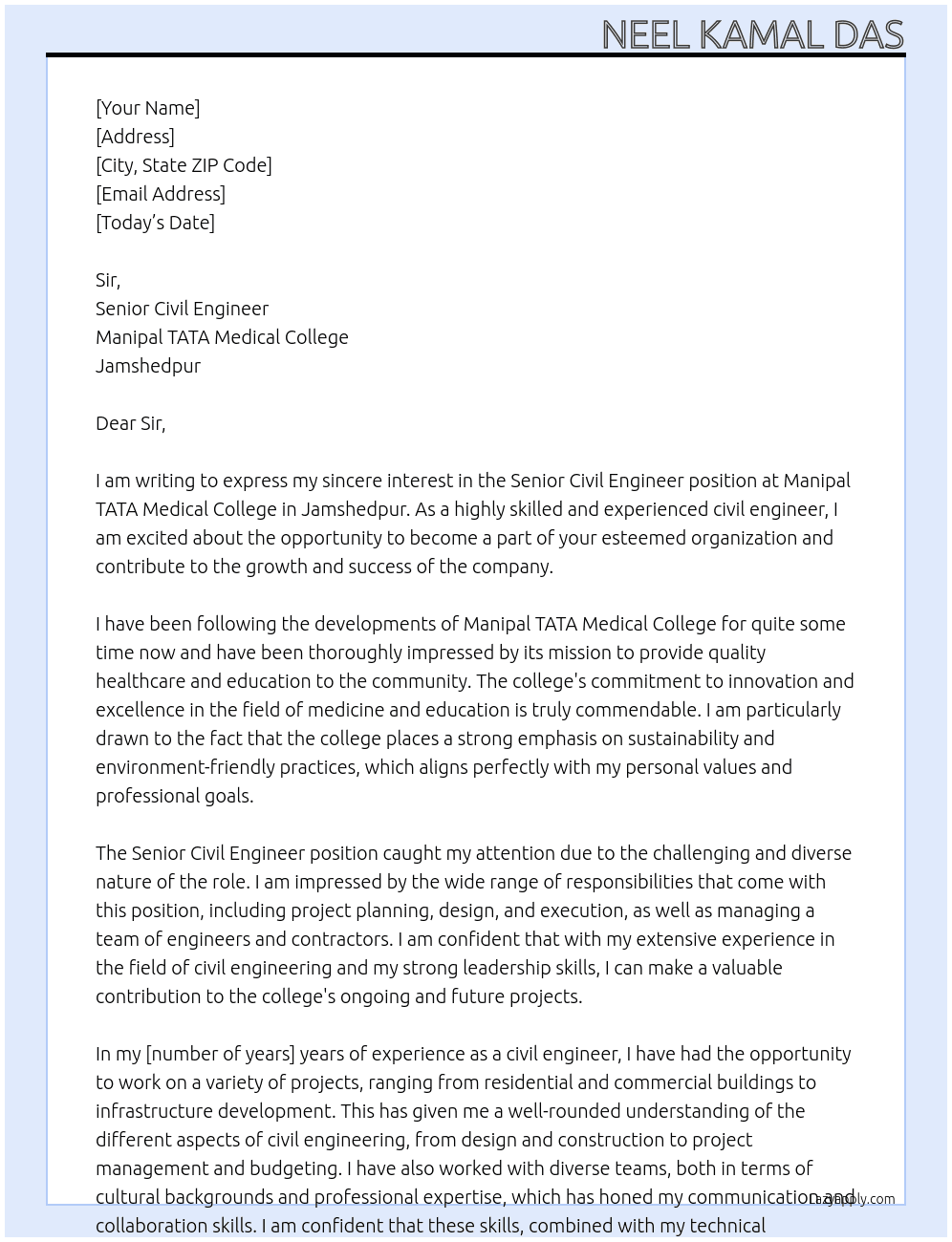 Cover letter for senior civil engineer - LazyApply