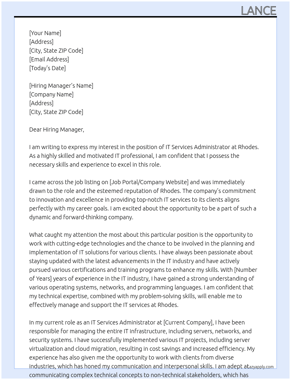 IT Services Administrator At Rhodes Cover Letter