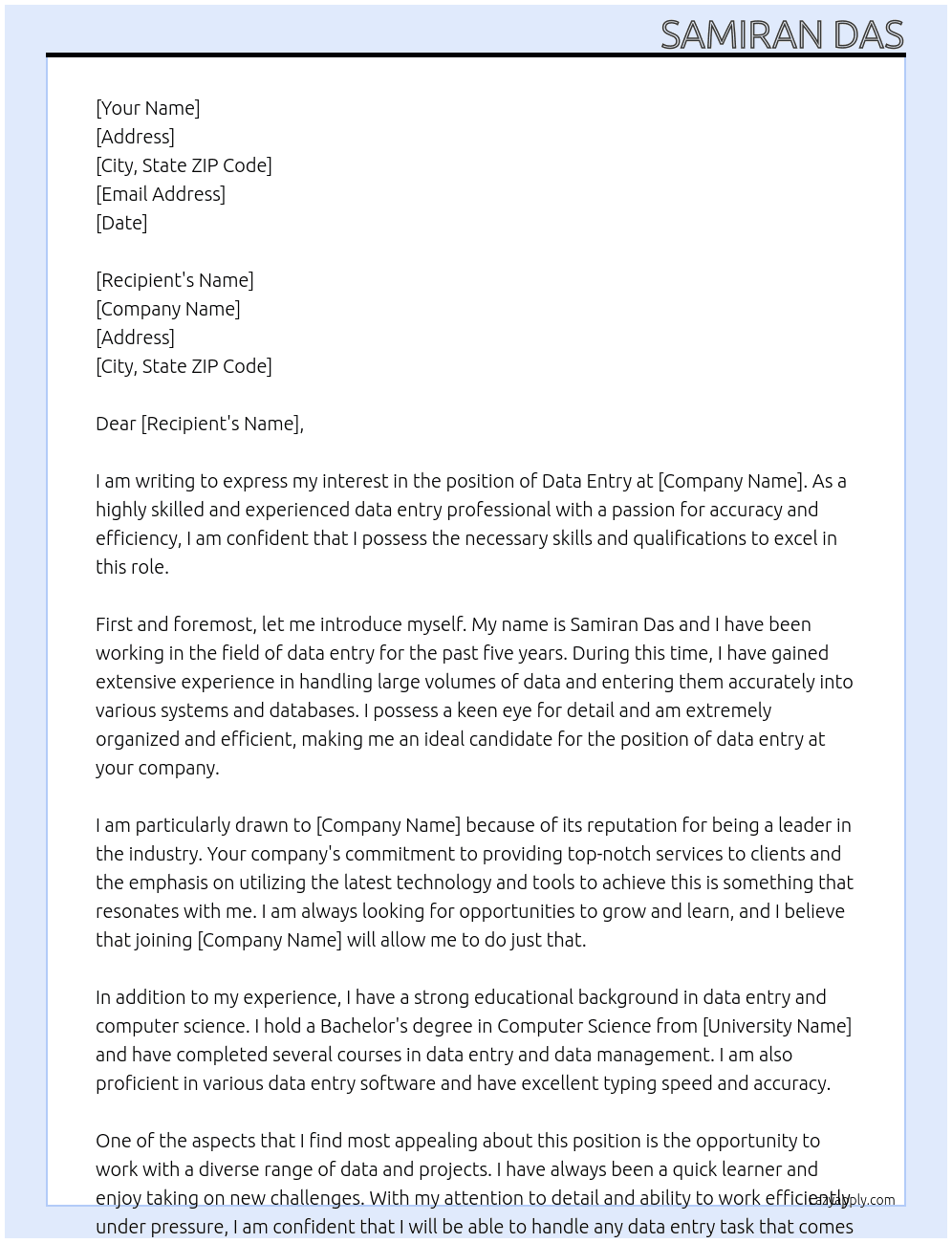 dataentry At Das Cover Letter