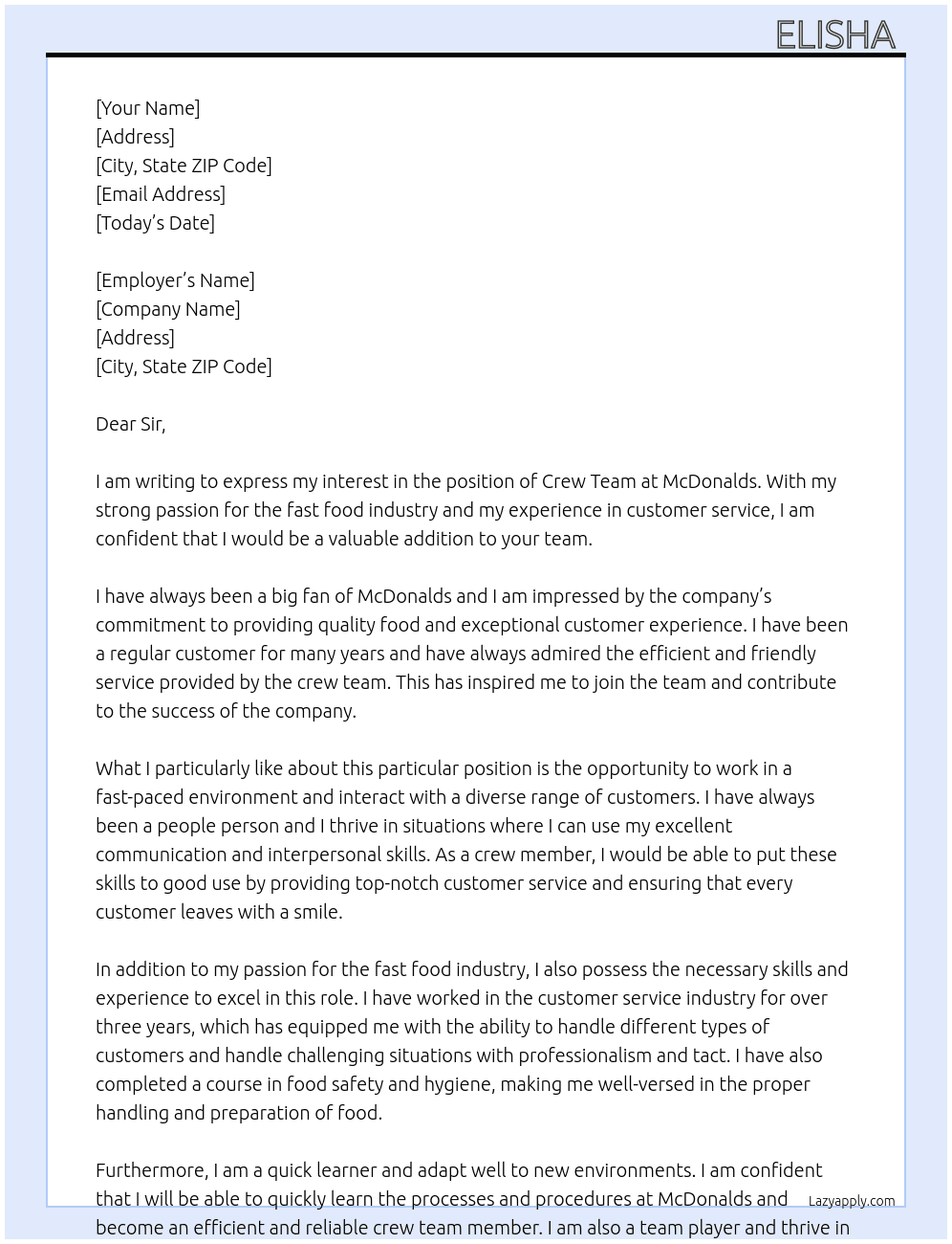 Cover letter for crew team - LazyApply