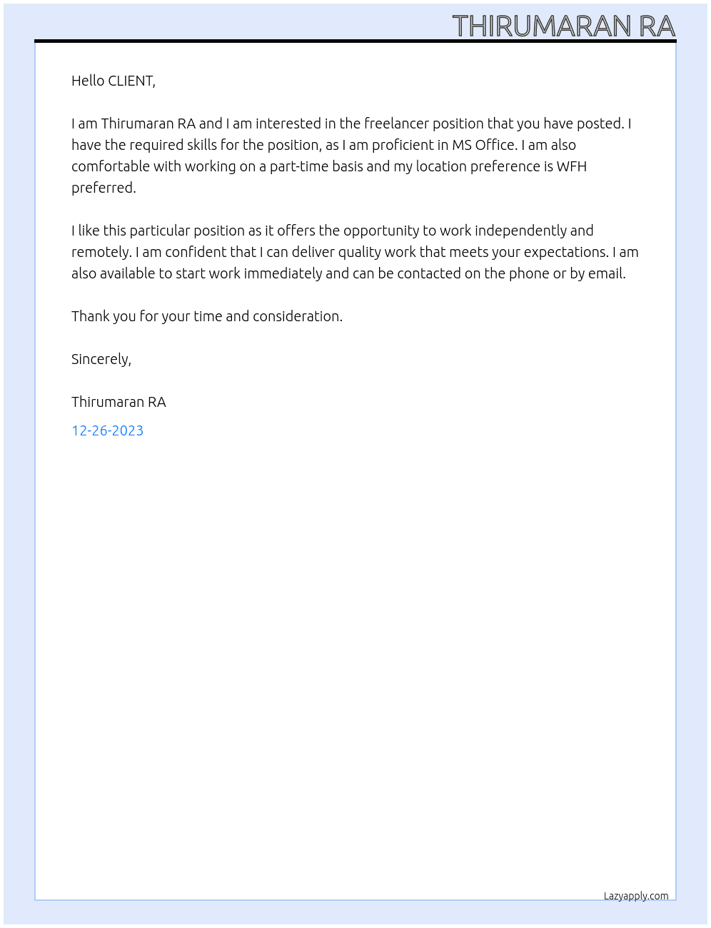Freelancer At Freelancer Cover Letter