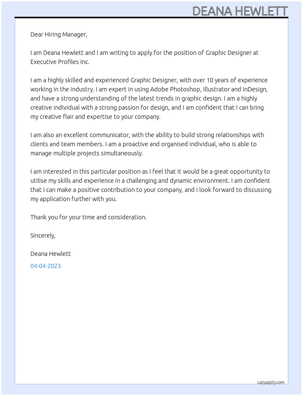 Graphic Designer At Executive Profiles Inc Cover Letter