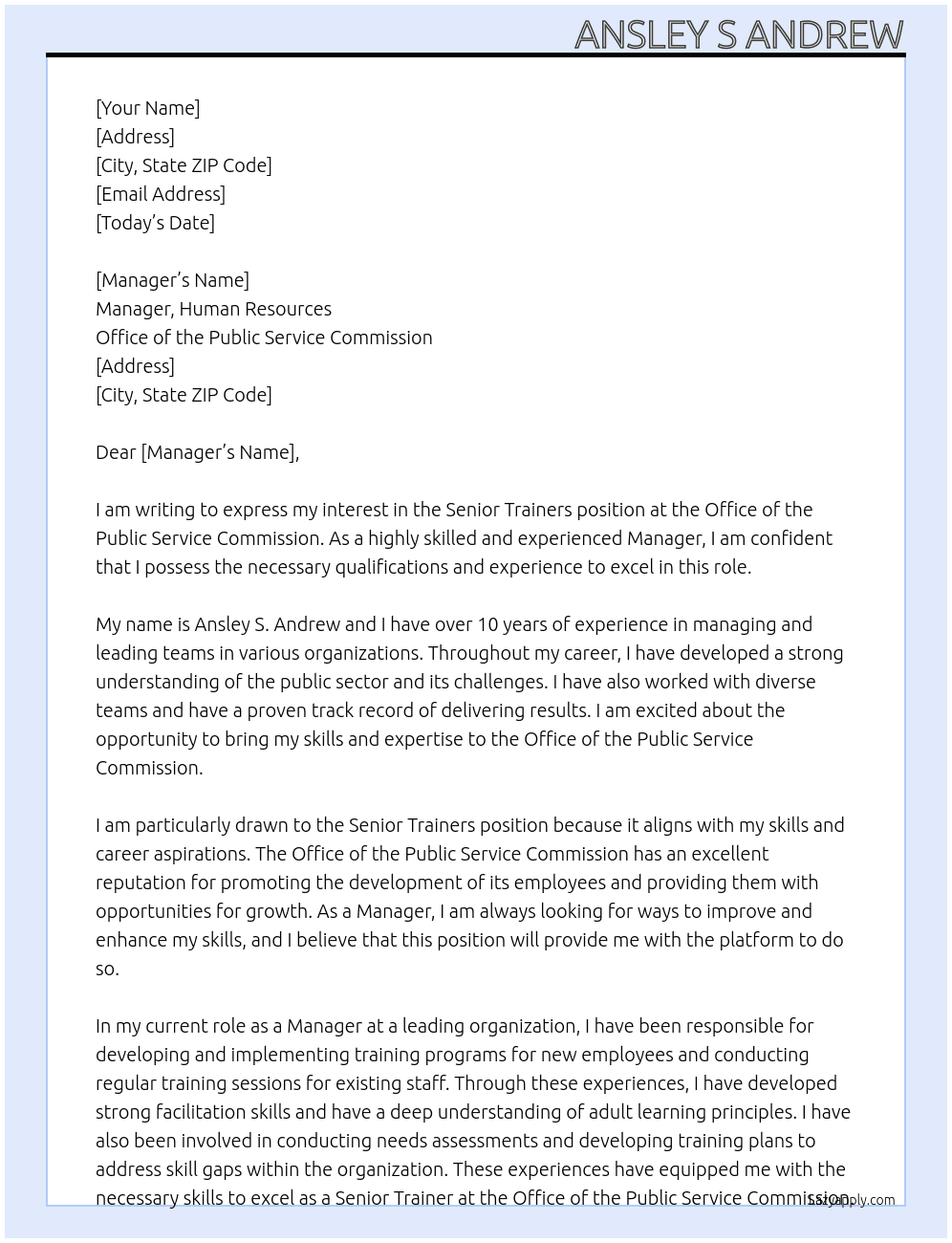 Senior Trainers  At Office of the Public Service Commission Cover Letter