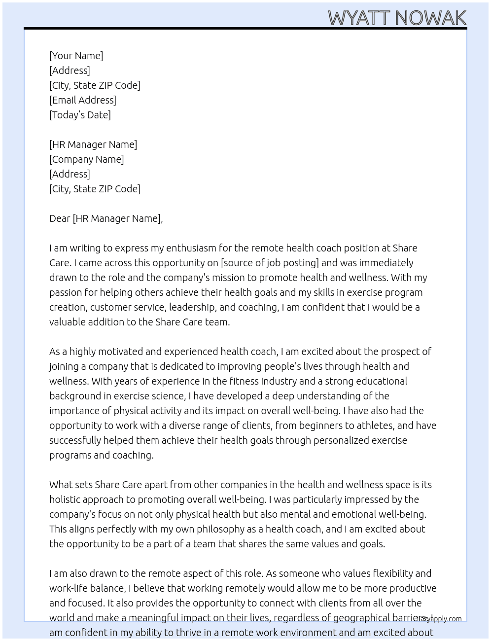 remote health coach At Share Care Cover Letter
