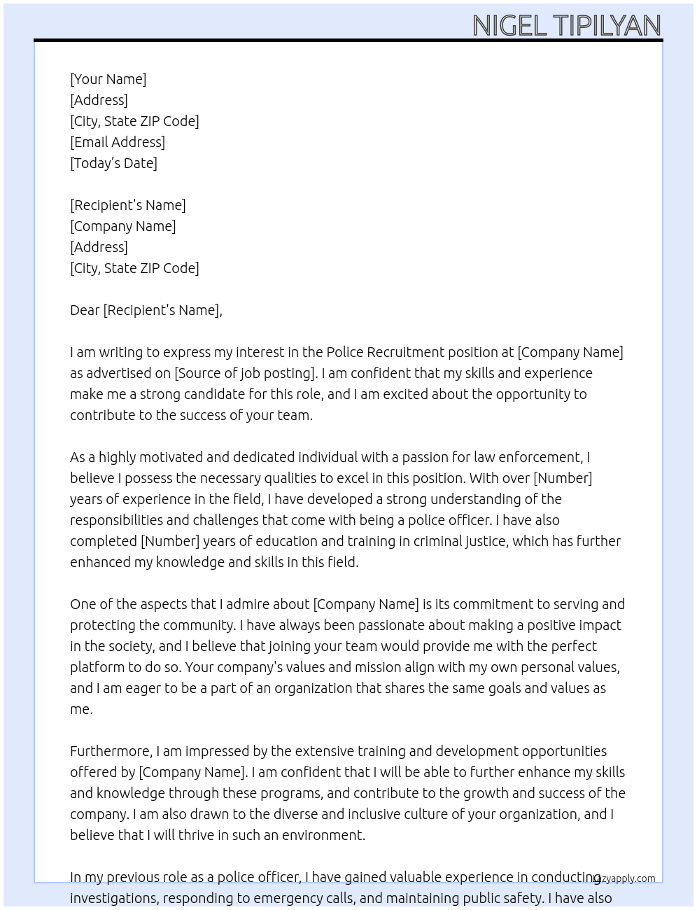Police Recruitment At Police Officer Cover Letter