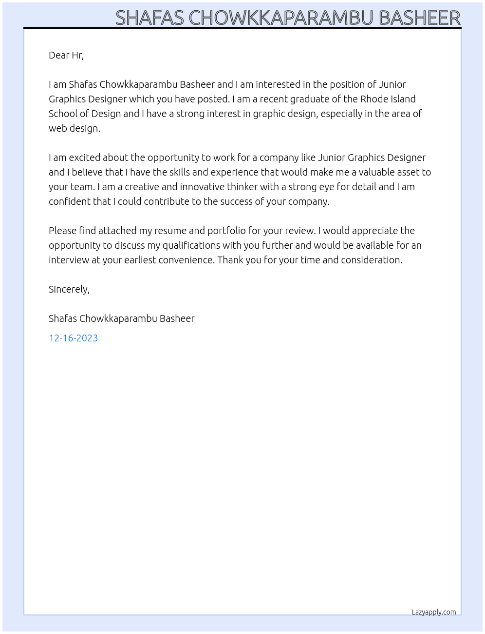 Graphucs designer At Junior Graphics Designer Cover Letter