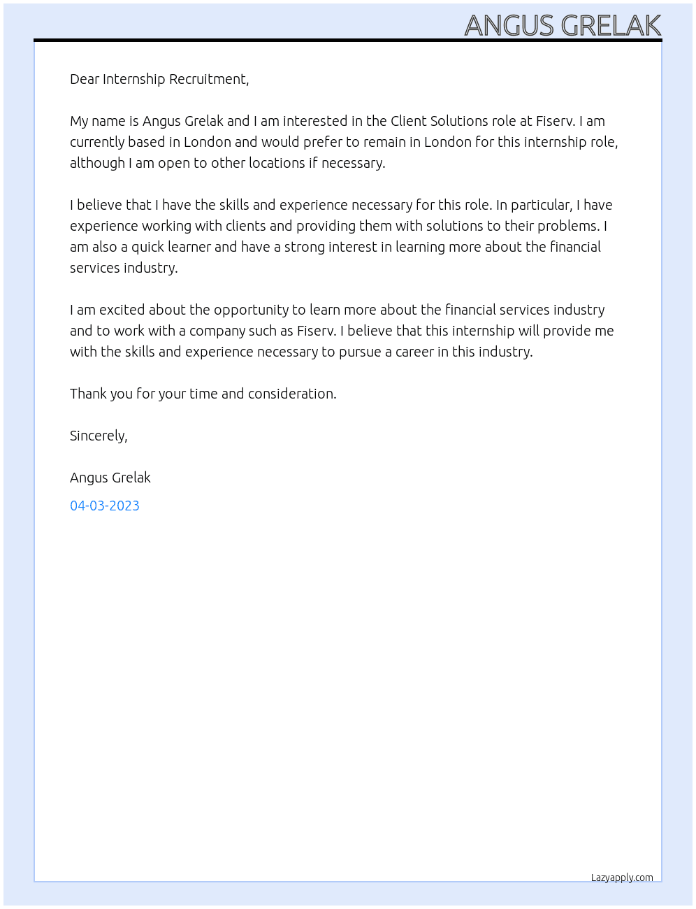 Client Solutions At Fiserv Cover Letter