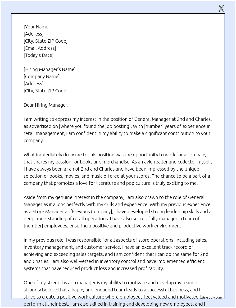 General Manager At 2nd and Charles Cover Letter