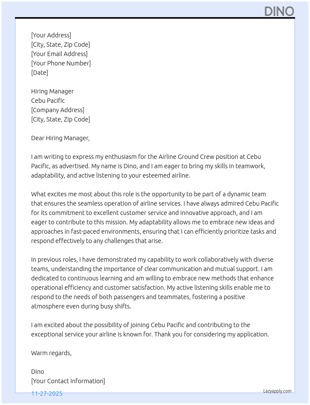 Cover letter for arline ground crew - LazyApply