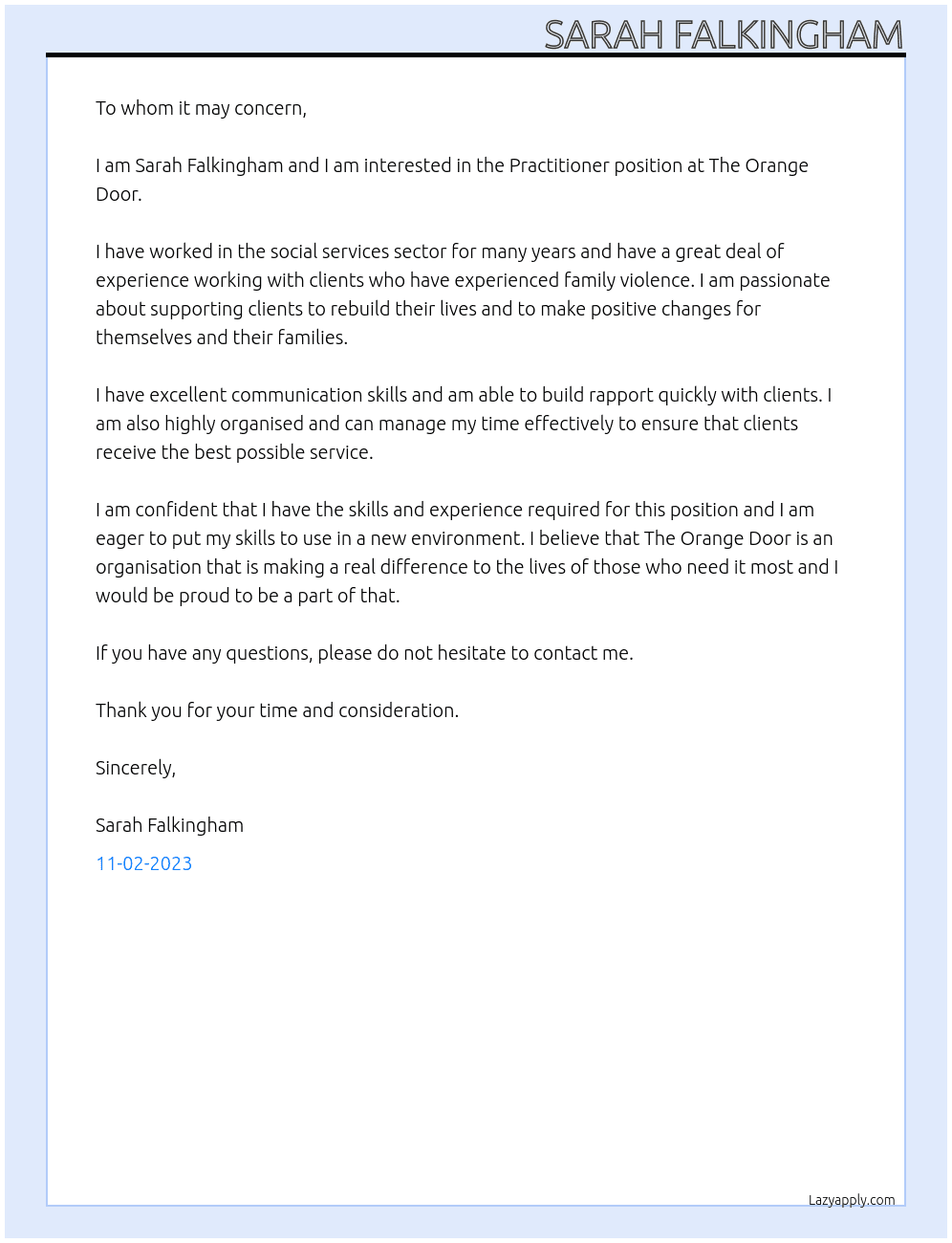 Practitioner At The Orange Door Cover Letter