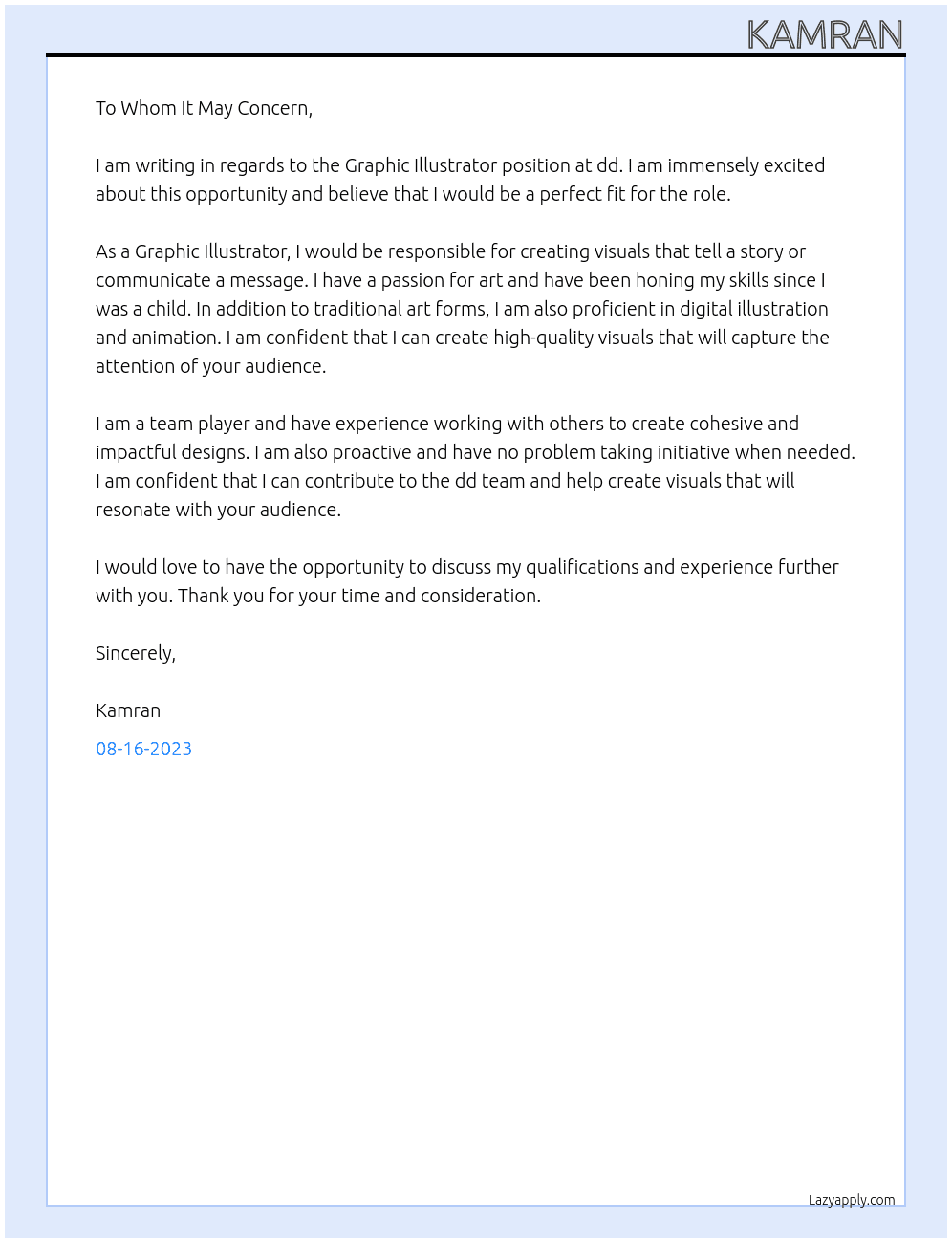 Graphic Illustrator At dd Cover Letter