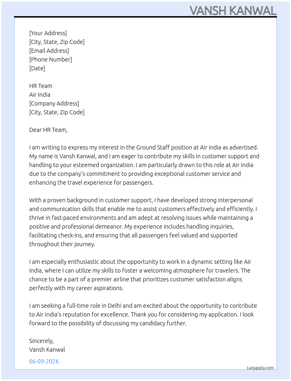 Cover letter for ground staff - LazyApply