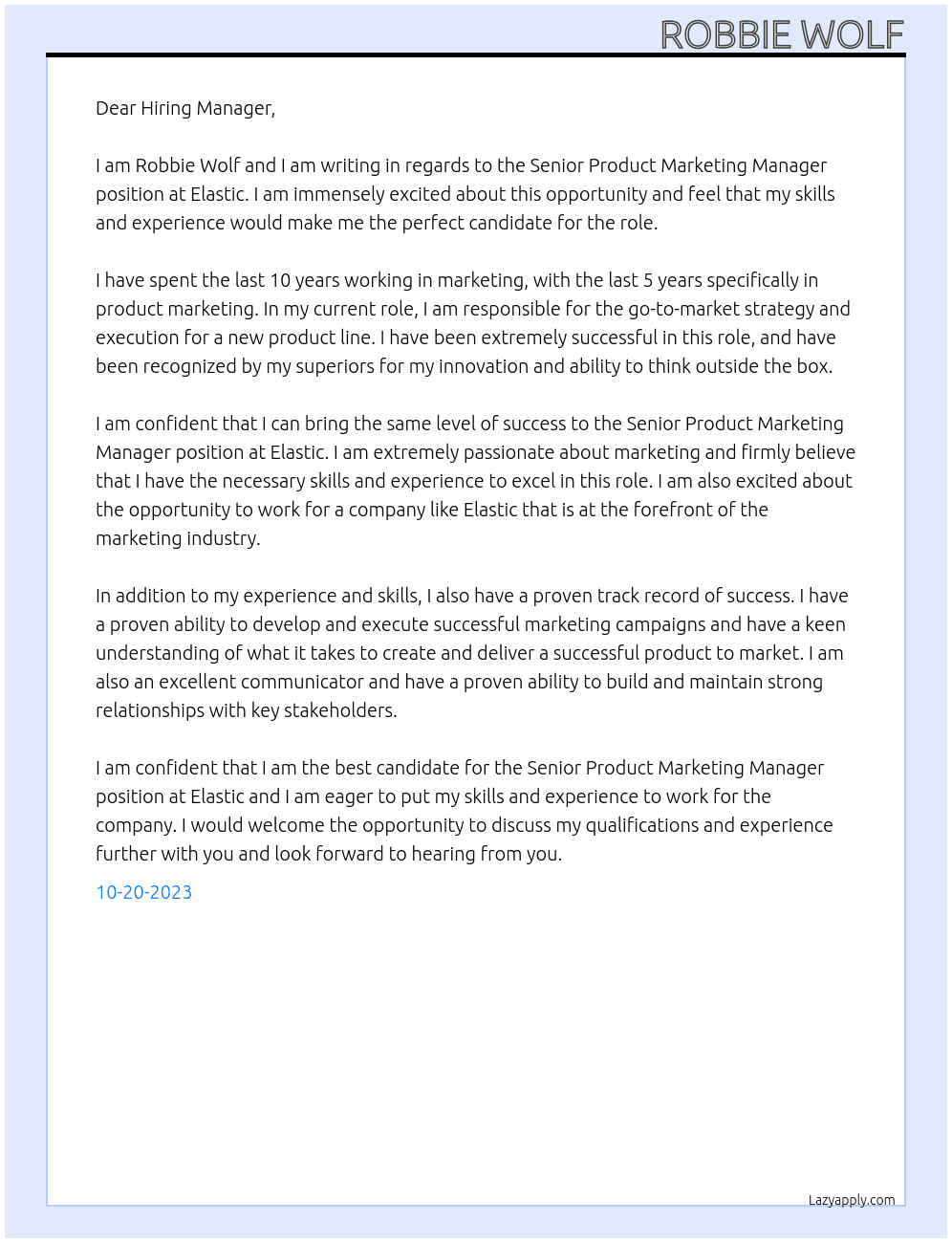Senior Product Marketing Manager At Elastic Cover Letter