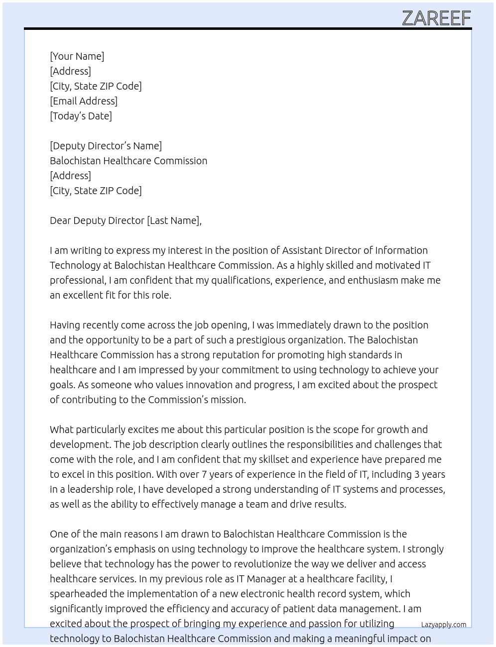 Cover letter for assistant director information technology - LazyApply