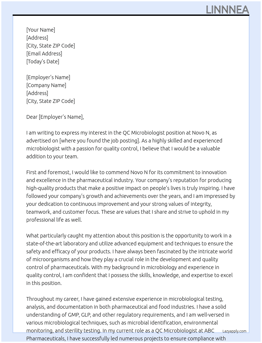 QC Microbiologist At Novo N Cover Letter