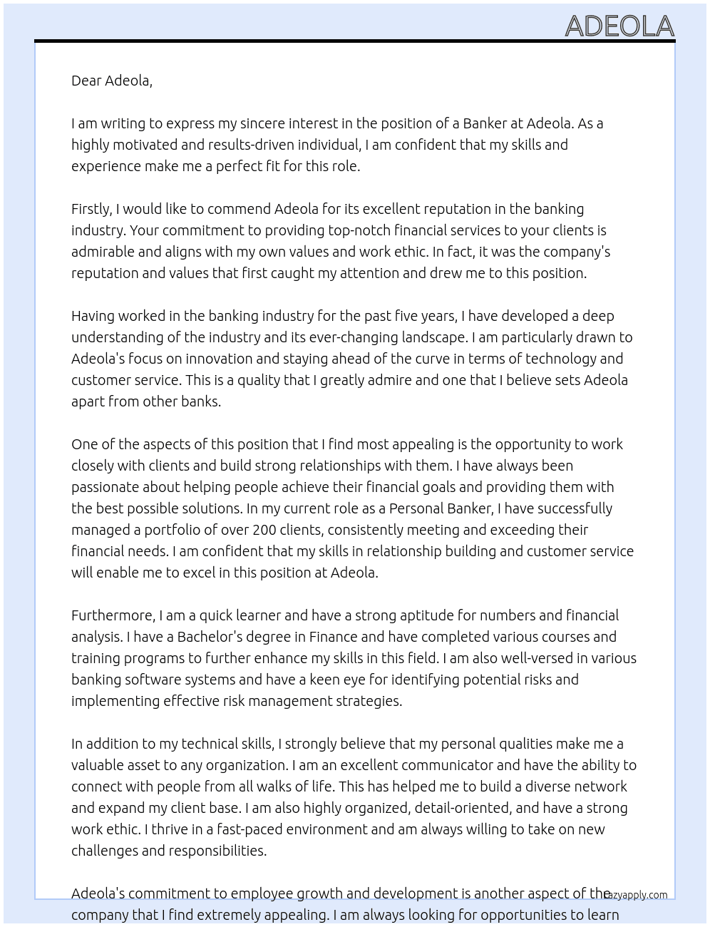 bank At Adeola Cover Letter