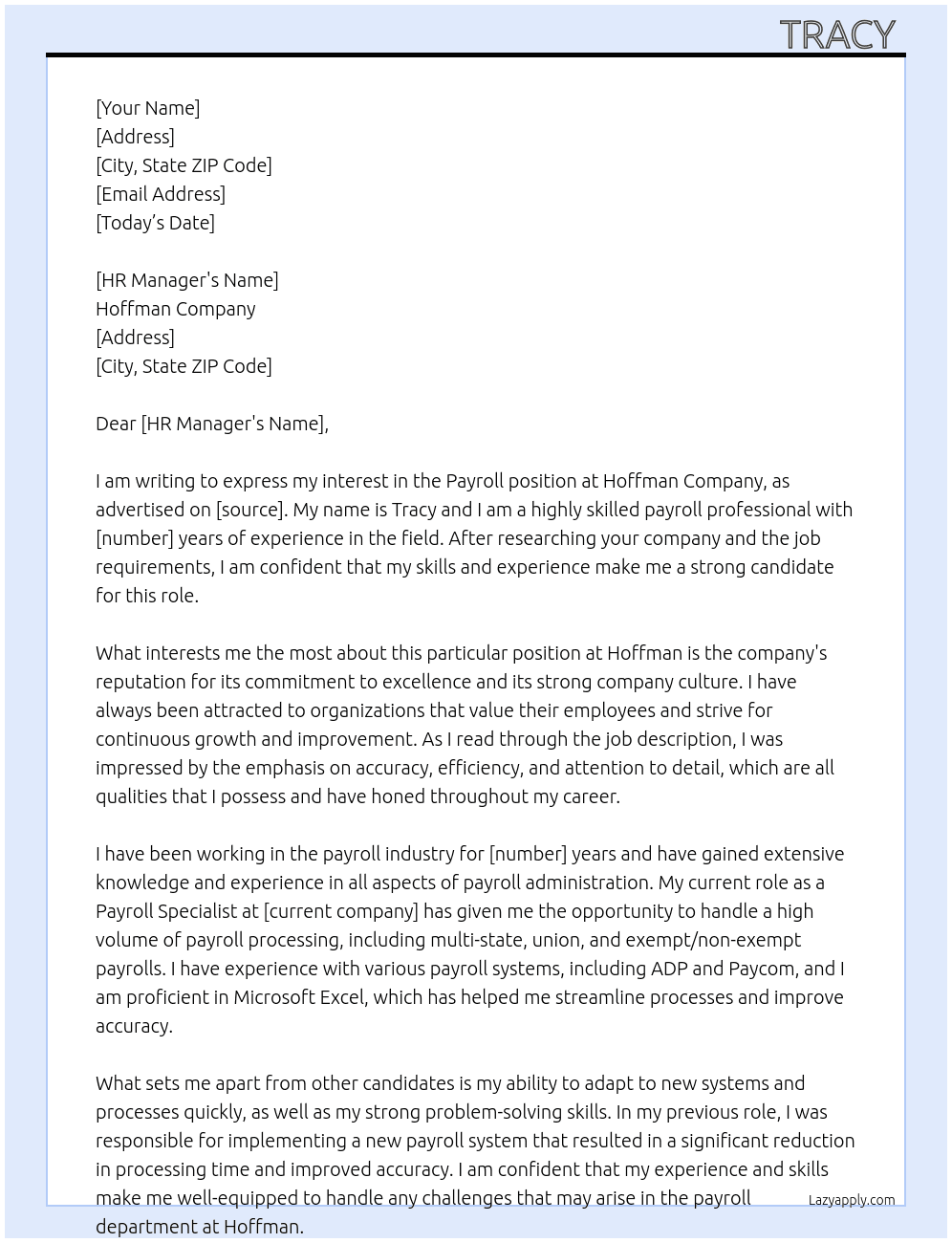 Payroll At Hoffman Cover Letter