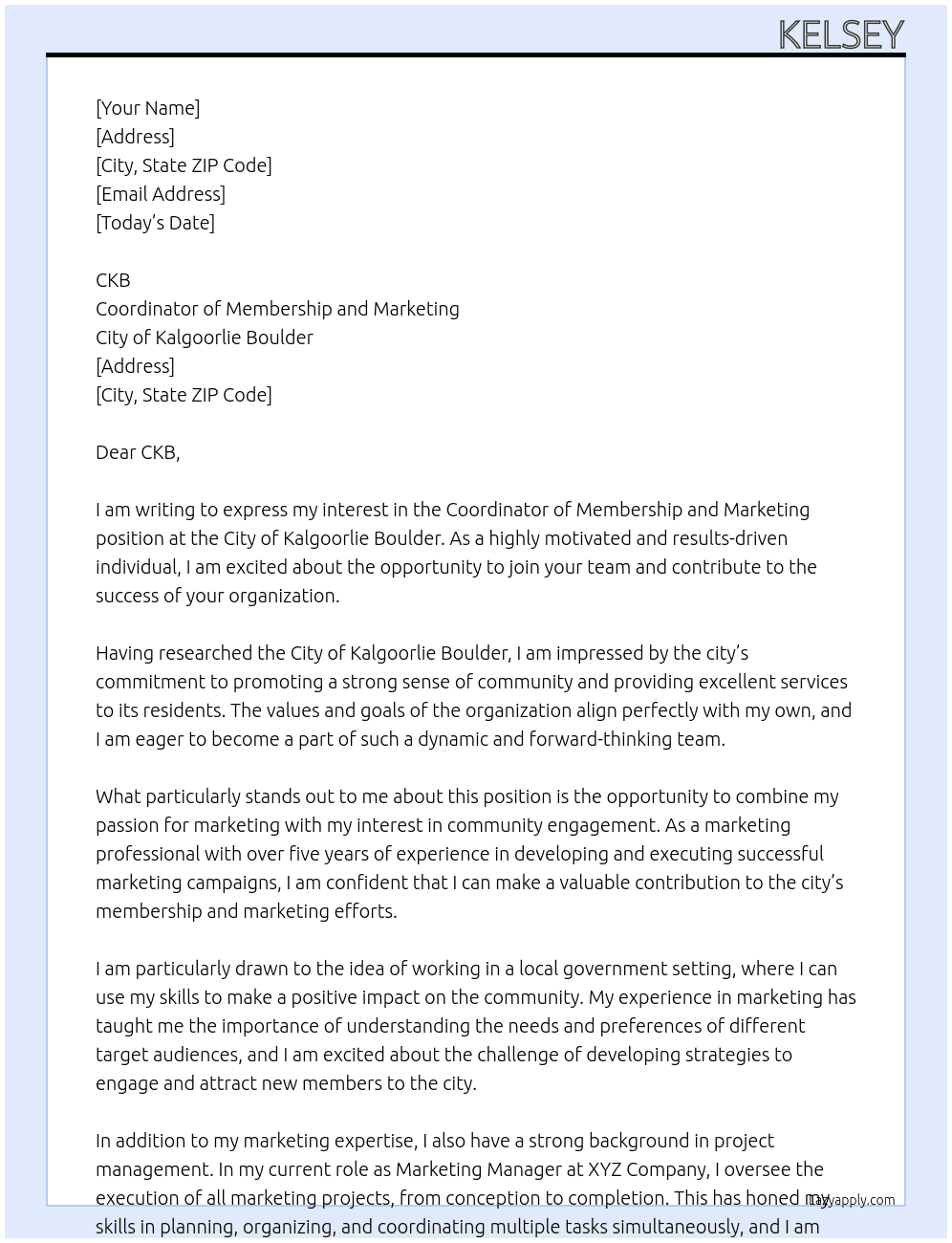 coordinator of membership and marketing At City of Kalgoorlie Boulder Cover Letter