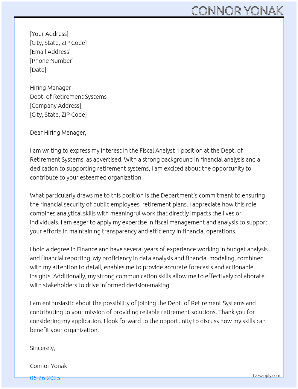 Cover letter for fiscal analyst 1 - LazyApply