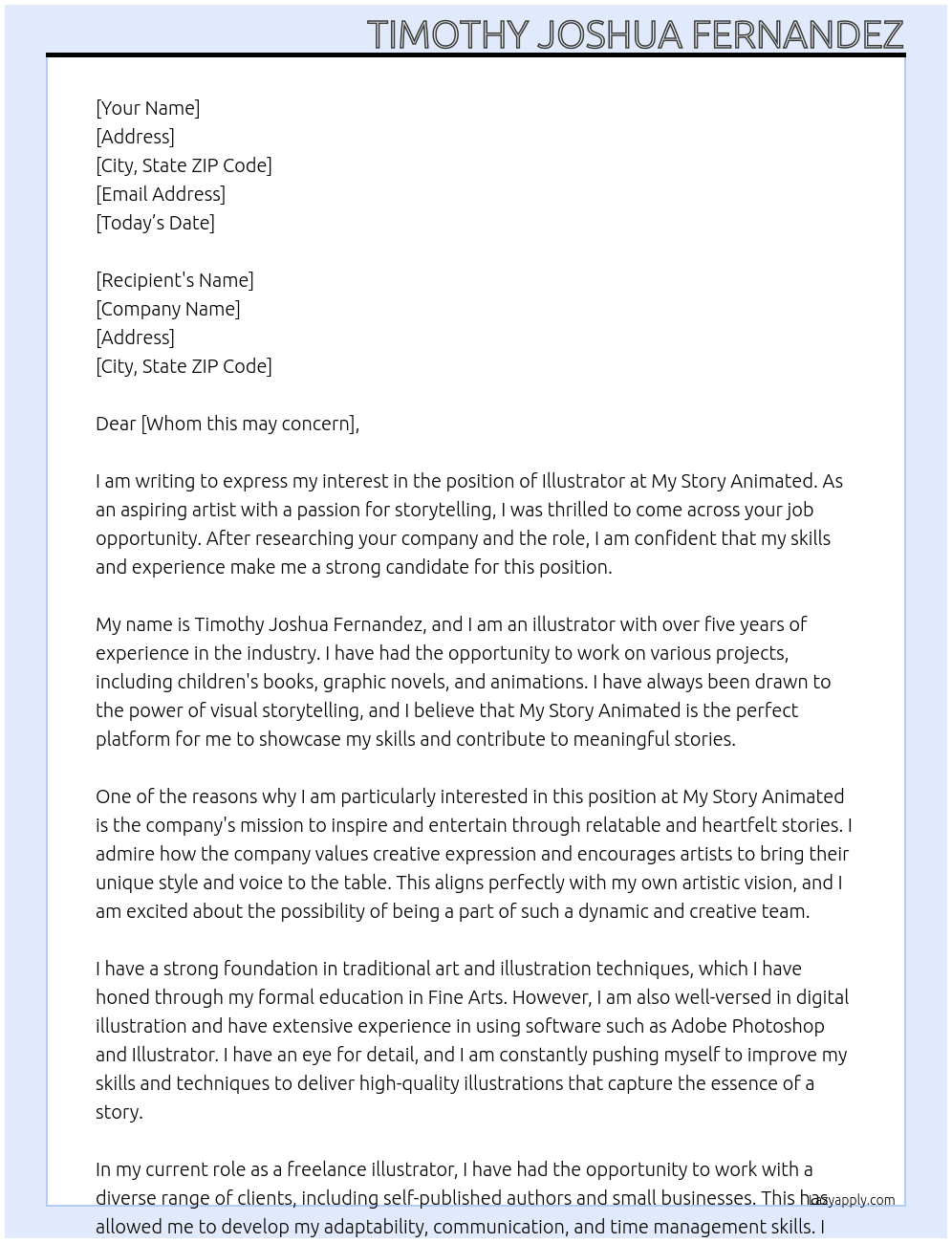 Illustrator At My Story Animated Cover Letter