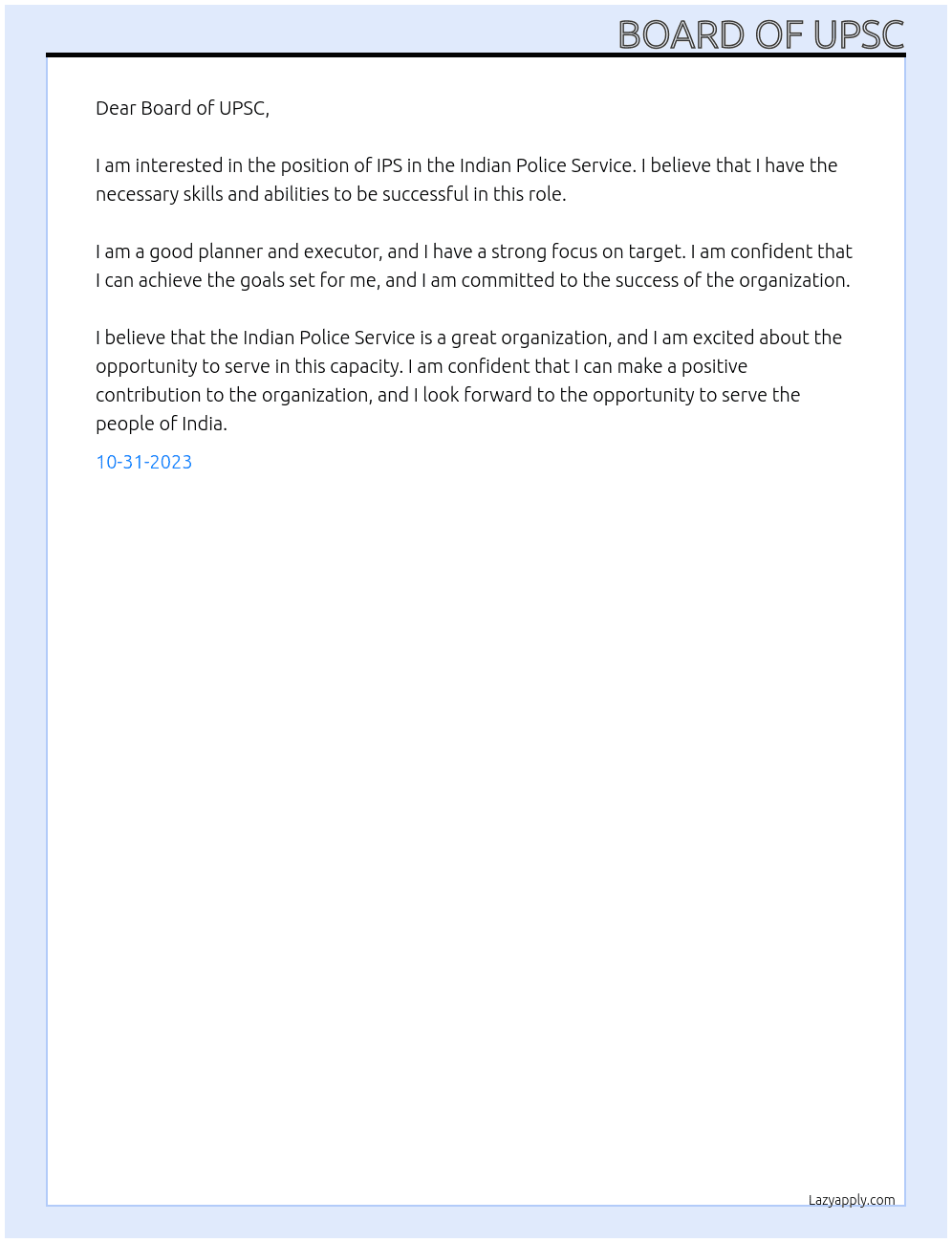 Ips At Indian police service  Cover Letter