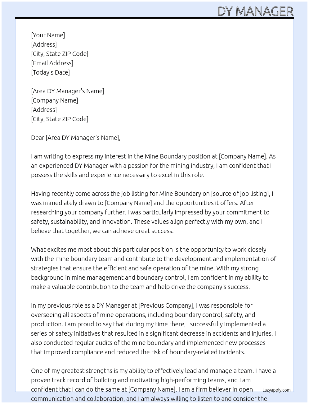 mine boundry At WCL Cover Letter
