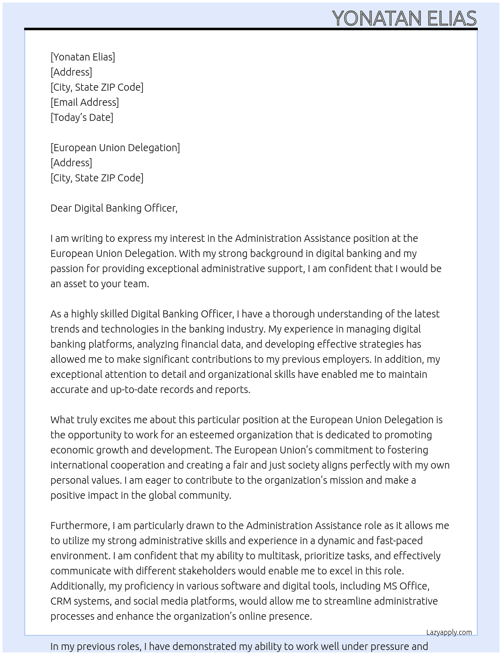 Administration Assistance At European Union Delegation Cover Letter