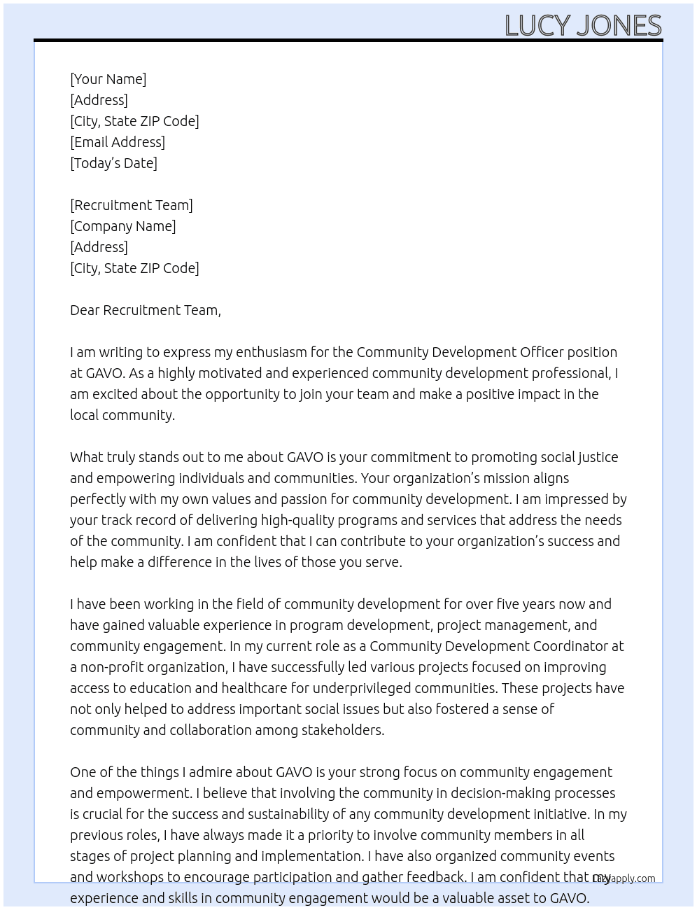 Community Development Officer At GAVO Cover Letter