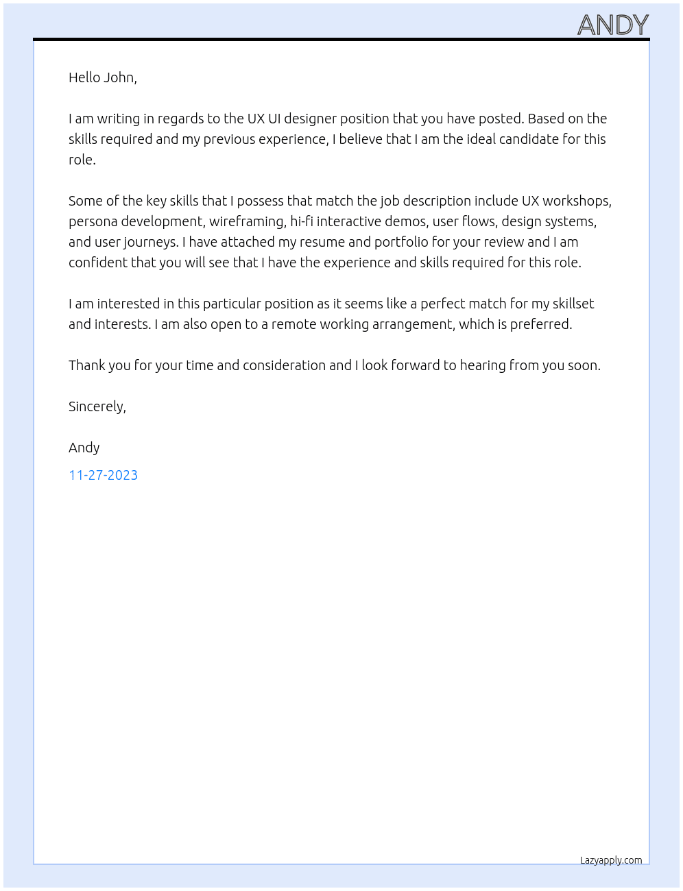 UX UI designer At meta Cover Letter