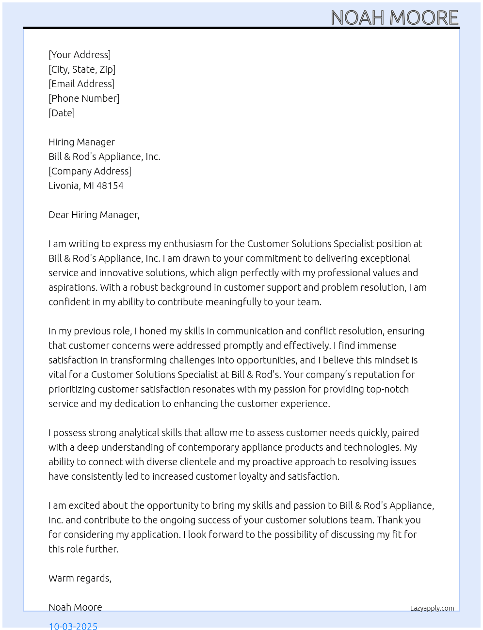 Cover letter for customer solutions specilist. i - LazyApply