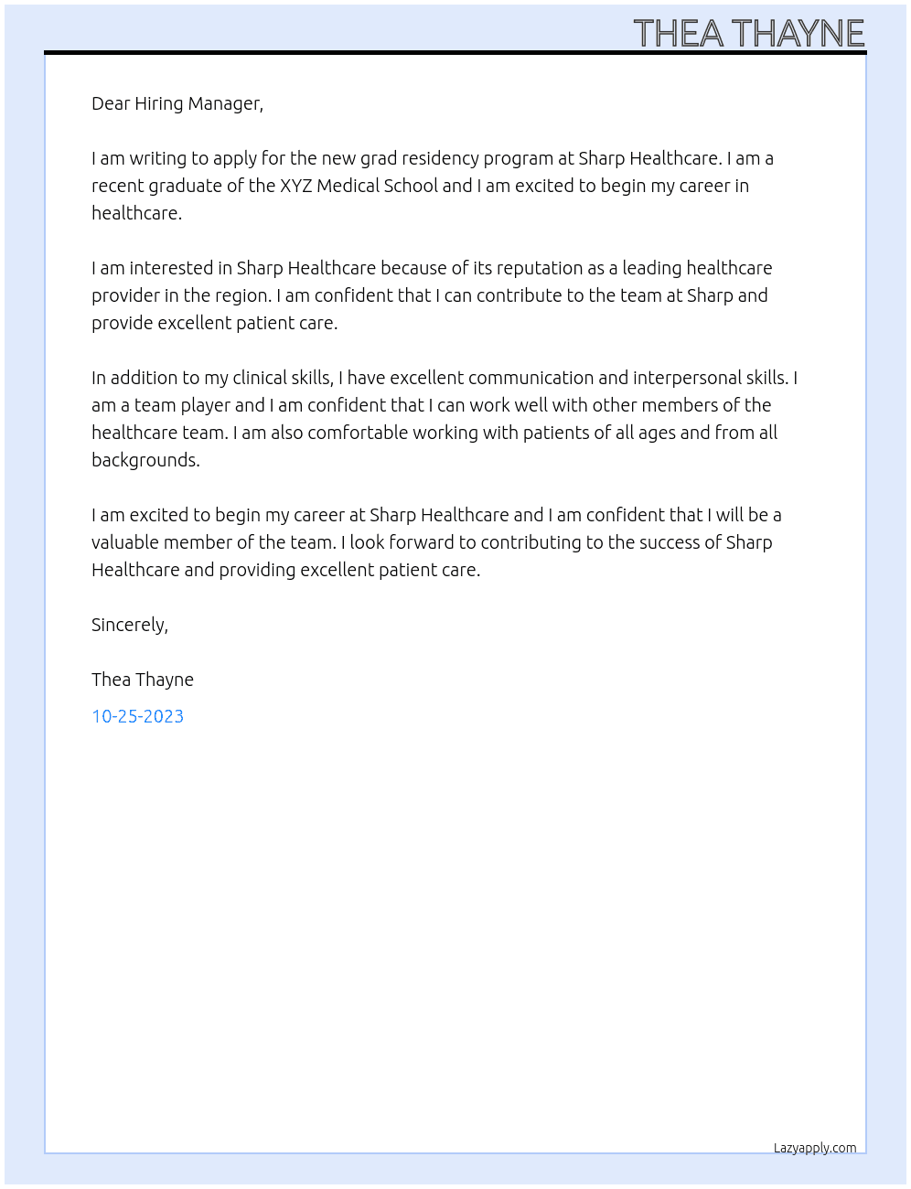 new grad residency program At sharp healthcare Cover Letter